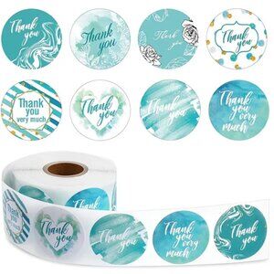 NEW 2 ROLLS OF THANK YOU VERY MUCH BLUE/WHITE PACKAGE STICKERS (1000 TOTAL) 1"